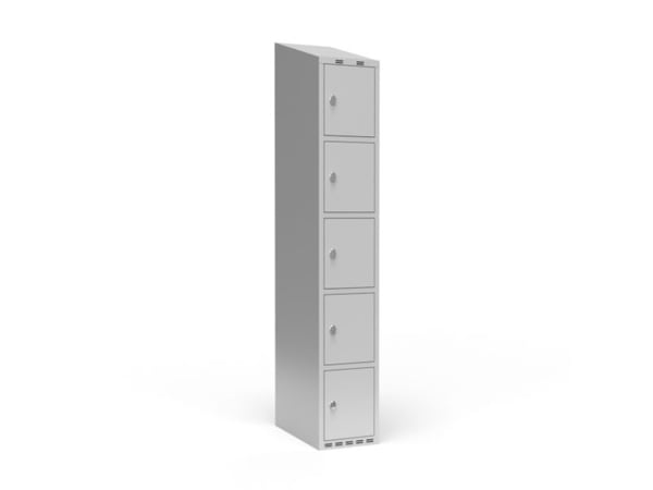 Garderobeskab 1x400 mm m/lige tag, 5 rum i højden og lys grå dør m/cylinderlås