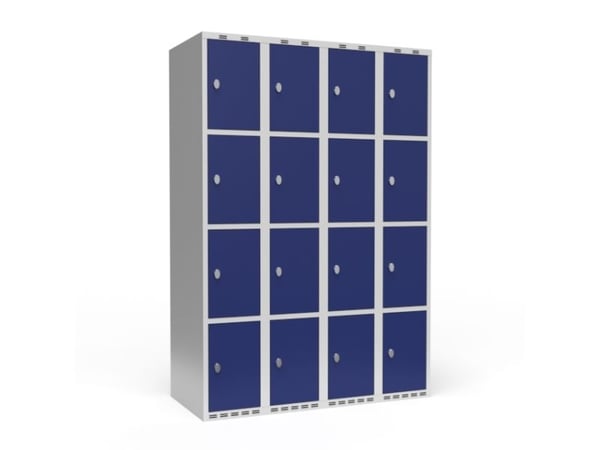 Vaatekaappi 4x300 mm Suora katto 4 lokeroa korkeudella Punainen ovi Lukkokahva