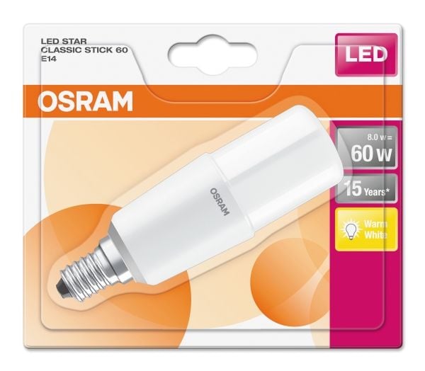 OSRAM LED STAR - LED-lyspære - form: stav - mattslipt finish - E14 - 8 W (ekvivalent 60 W) - klasse F - varmt hvitt lys - 2700 K