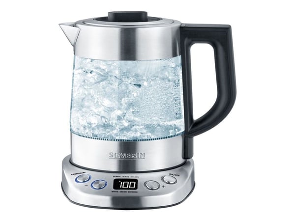 SEVERIN WK 3473 Deluxe Mini - Temaskin/kjele - 1 liter - 2.2 kW - glass/brushed stainless steel/black