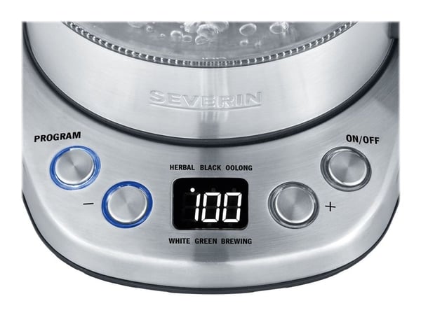 SEVERIN WK 3473 Deluxe Mini - Temaskin/kjele - 1 liter - 2.2 kW - glass/brushed stainless steel/black