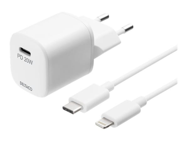 DELTACO USBC-AC141 - Strømadapter - 20 watt - 3 A - PD (USB-C) - hvit