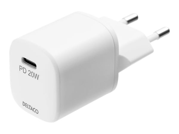 DELTACO USBC-AC141 - Strømadapter - 20 watt - 3 A - PD (USB-C) - hvit