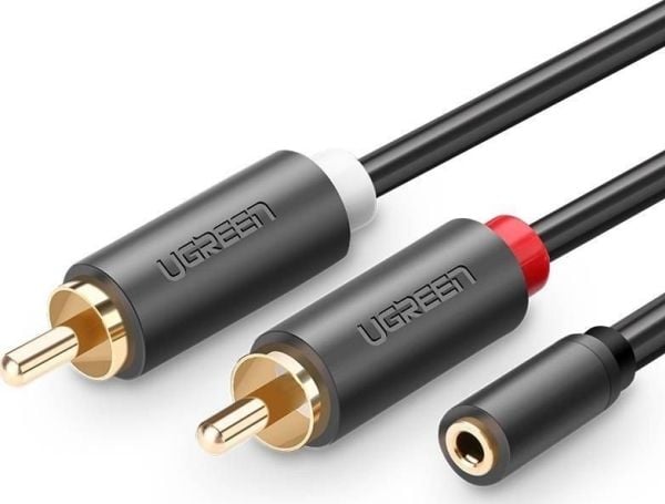 Ugreen 10588, 2 x RCA, Hankjønn, 3.5mm, Hunkjønn, 1 m, Sort