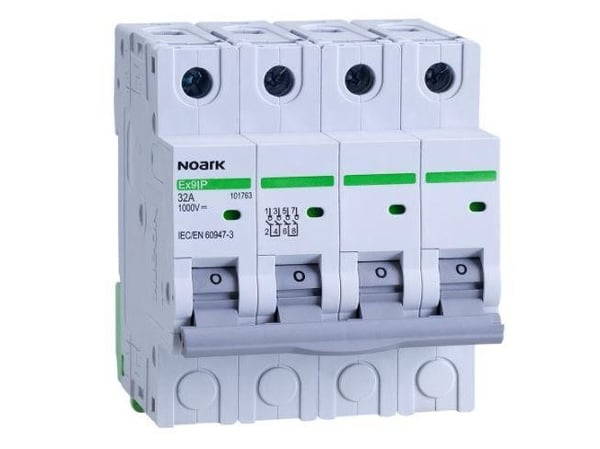 Noark Isol. skillebryter DC for fotovoltaikk, bredde 4 moduler, 4-polet, 16A, 1000V DC (Ex9IP 4P 16A)