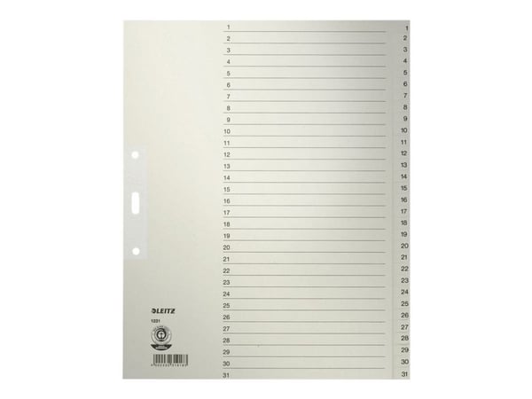 Leitz - Inndeler - 31 deler - fortrykt: 1-31 - for A4 Extra (235 × 322 mm) - med fliker - grå