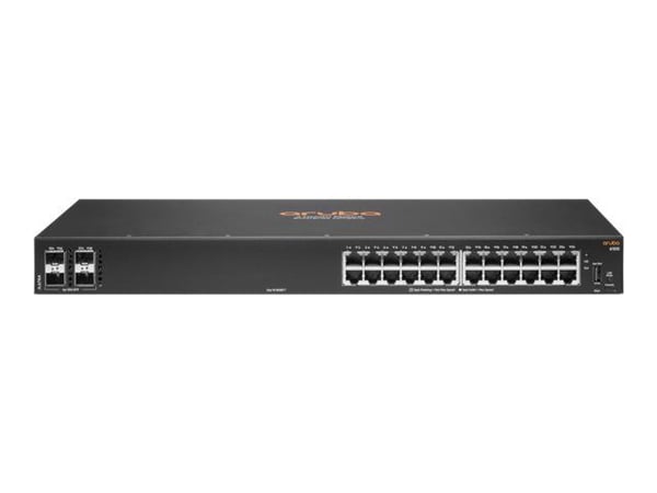 HPE Aruba 6100 24G 4SFP+ Switch - Switch - Styrt - 24 x 10/100/1000 + 4 x 1 Gigabit / 10 Gigabit SFP+ - side til side-luftflyt - rackmonterbar