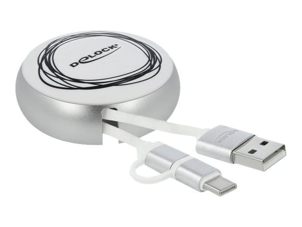 DeLOCK 85821, 0,92 m, USB A, USB C/Micro-USB B, USB 2.0, Hopea, Valkoinen