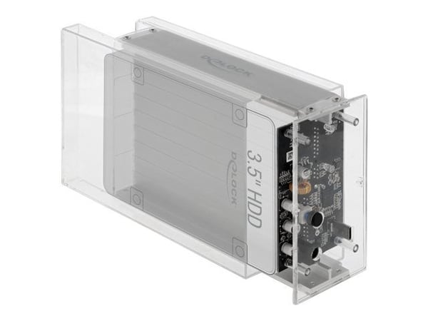 DeLOCK 42624, HDD-/SSD-kotelo, 2.5/3.5", SATA, Hot-swap, USB-liitettävyys, Läpinäkyvä