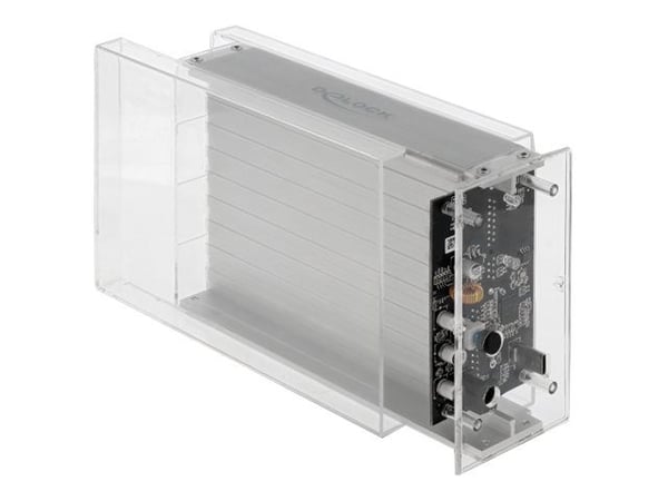 DeLOCK 42624, HDD-/SSD-kotelo, 2.5/3.5", SATA, Hot-swap, USB-liitettävyys, Läpinäkyvä