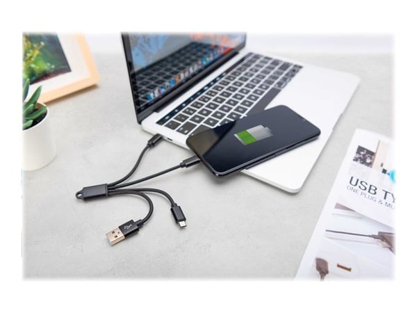 DIGITUS 3-in-1 Charger Cable - Lightning-kabel - USB hann til Micro-USB type B, Lightning, 24 pin USB-C hann - 15 cm - svart