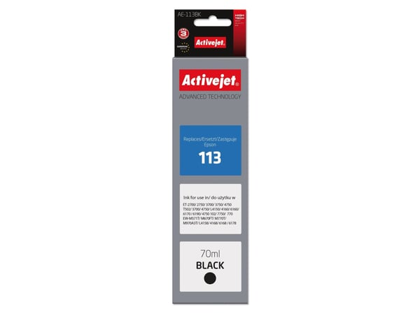 Activejet AE-113BK, Standard utskriftsproduksjon, Sort, Pigmentbasert blekk, 70 ml, 1 stykker, Enkeltpakke