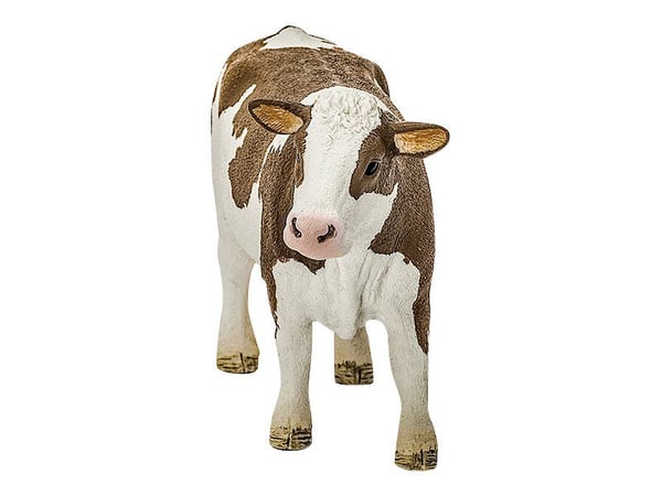 Schleich Farm World - Simmental-ko - vit, rödbrun
