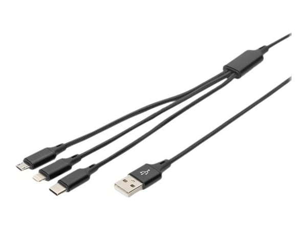 DIGITUS - Lightning-kaapeli - USB-han til Micro-USB Type B, Lightning, USB-C han - 1 m - lajittelu - Power Delivery-tuki