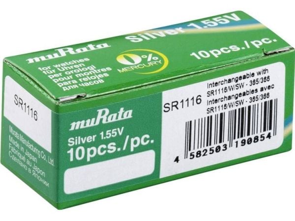 Murata knappcellebatteri 366 1,55 V 10 stk 30 mAh sølvoksid SR1116-PBWW Murata knappcellebatteri 366 1,55 V 10 stk 30 mAh sølvoksid SR1116-PBWW