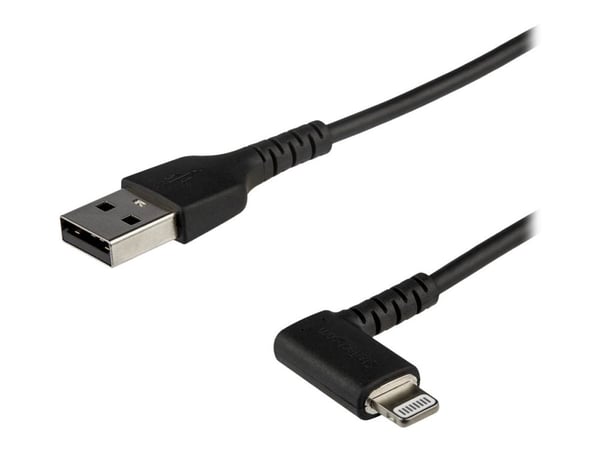 StarTech.com 3ft (1m) Kestävä USB A-Lightning-kaapeli, musta 90° oikealla kulmalla taivutettu Heavy Duty kestävä aramidikuituinen USB Type A-Lightn...