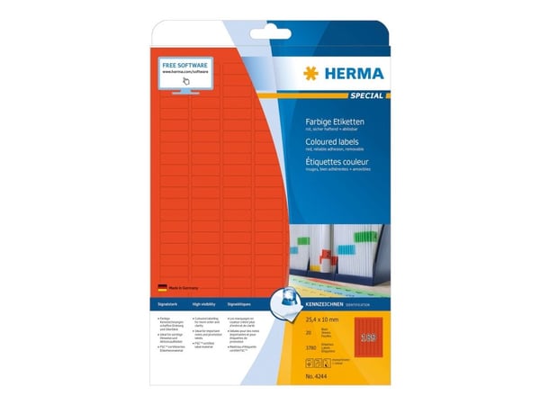 HERMA Special - Papir - matt - permanent selv-adhesiv - rød - 25.4 x 10 mm 3780 etikett(er) (20 ark x 189 merkelapper