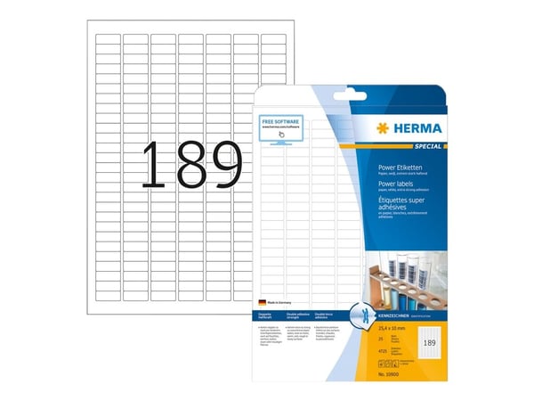 HERMA - Papir - matt - selv-adhesiv - hvit - 25.4 x 10 mm 4725 etikett(er) (25 ark x 189) merkelapper