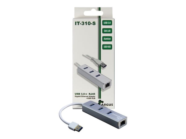 Argus IT-310-S - Hub - 3 x SuperSpeed USB 3.0 + 1 x 10/100/1000 - stasjonær