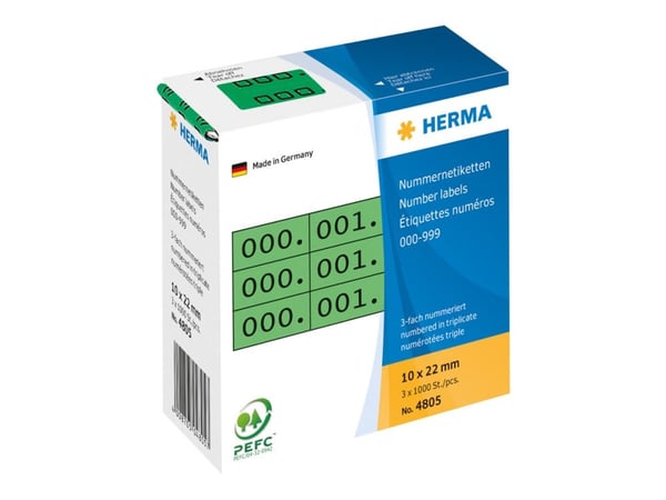 HERMA - Svart, grön - 10 x 22 mm 3000 etikett (er) (1000 ark x 3) självhäftande nummeretiketter