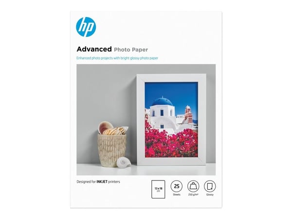 HP Advanced Glossy Photo Paper - Blank - 130 x 180 mm 25 ark fotopapir - for ENVY 50XX, 76XX; ENVY Inspire 7920; Officejet 52XX, 80XX; Photosmart B...