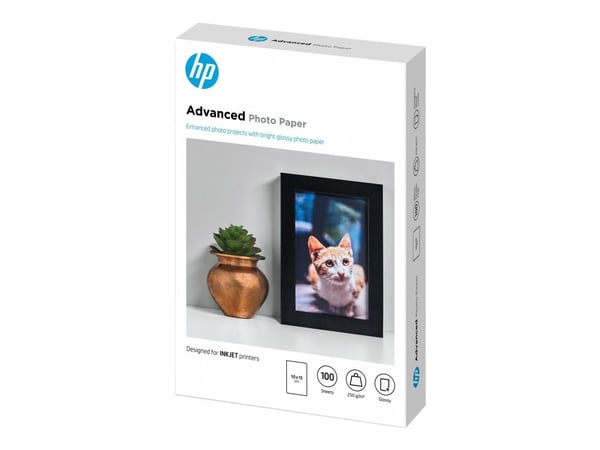 HP Advanced Glossy Photo Paper - Blank - 100 x 150 mm - 250 g/m² - 100 ark fotopapir - for ENVY 50XX, 76XX; ENVY Inspire 7920; Officejet 52XX, 80XX...