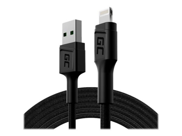 Green Cell GC Ray - Lightning-kabel - USB hann til Lightning hann hvit LED-belysning - 2 m - dobbeltisolert - svart