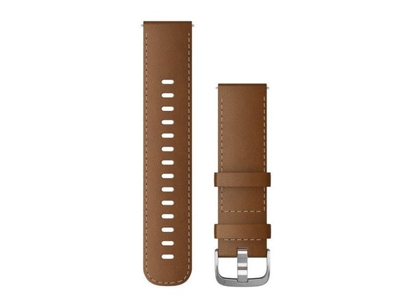 Garmin Quick Release Band - Klokkestropp for smart armbåndsur - 130 - 200 mm - sølvmaskinvare, brown Italian leather - for Forerunner 255 Music; Le...