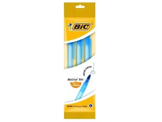 BIC Round Stic, Klips, Tynn spiss, Blå, 3 stykker, Medium
