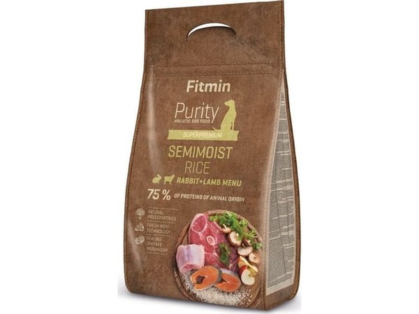 FITMIN PURITY RICE SEMIMOIST RABBIT&LAMB 0.8kg, Voksen, Kanin, Ris, 4 kg