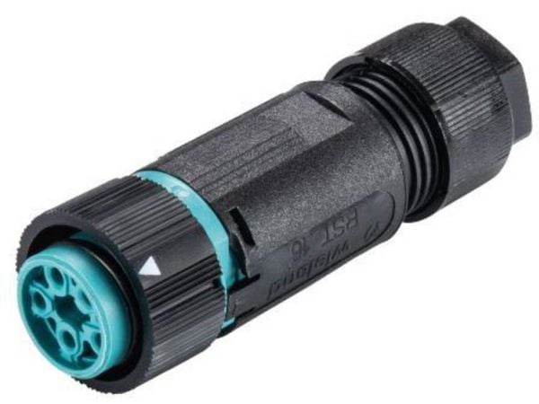 Wieland Electric 46.051.4553.6 Pyöreä liitin Kytkentä, suora Napojen kokonaismäärä: 4 + PE Sarja (pyöreä liitin): RST® MINI 1 kpl