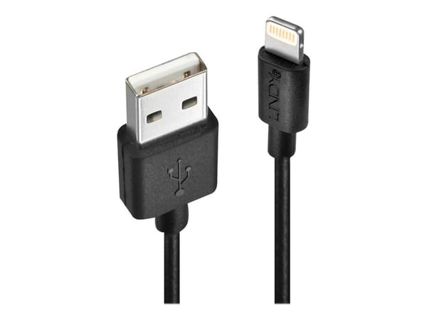 Lindy 31321, 2 m, Lightning, USB A, Musta, Suora, Suora