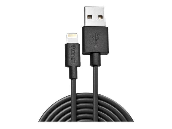 Lindy 31321, 2 m, Lightning, USB A, Musta, Suora, Suora
