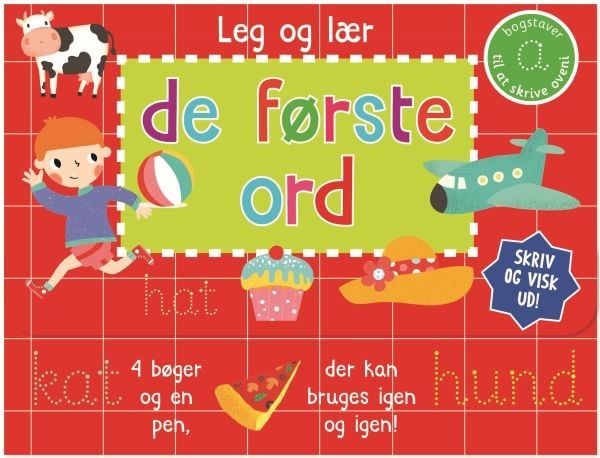 Skriv och sudda - De första orden (väska med 4 böcker och penna) | Språk: Danska