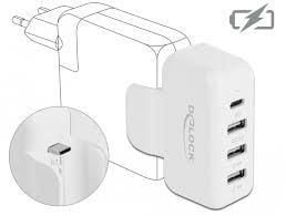 Delock Adapter for Apple power supply with PD and QC 3.0 - Strømadapter - 2.4 A - PD 3.0, QC 3.0 - 4 utgangskontakter (USB, 2 x USB, USB-C) - hvit