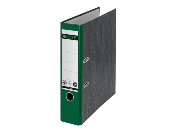 LEITZ skymarmormappe, 180 grader, DIN A4, 80 mm, grønnfarget bakside, pappomslag, utside med skymarmor (1080-50-55)