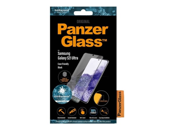 PanzerGlass™ | Case-Friendly - Skærmbeskytter for mobiltelefon - Edge-to-Edge passform - rammefarve sort | Samsung Galaxy S21 Ultra 5G