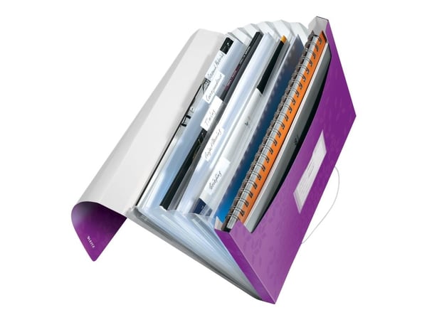 Leitz WOW - Dokumentmappe - kan utvides - 6 rom - 6 deler - for A4 (210 x 297 mm) - med fliker - metallisk purpur