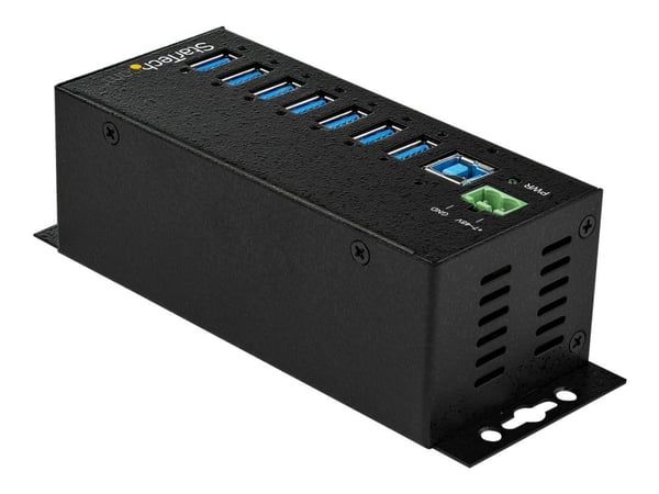 Startech 7 Port USB Hub with Power Adapter, Surge Protection, Metal Industrial USB 3.0 Data Transfer Hub, Din Rail, Wall or Desk Mountable, High Sp...