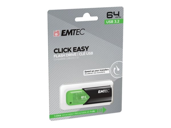 EMTEC B110 Click Easy 3.2 - USB-flashstasjon - 64 GB - USB 3.2 Gen 1 - grønn, svart