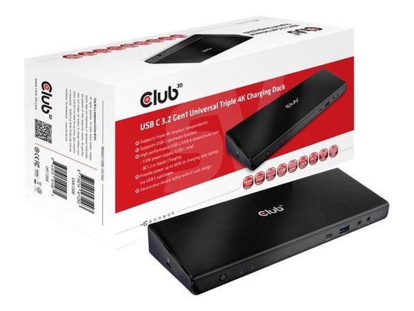 Club3D SenseVision Connect USB C 3.2 Gen1 Universal Trippel 4K ladedokkingstasjon - Dokkingstasjon - USB-C 3.2 - HDMI, DP - GigE