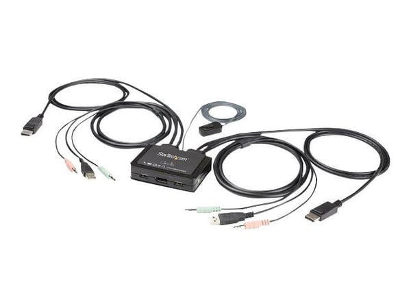 Startech 2 Port DisplayPort KVM Switch, 4K 60Hz, Compact Dual Port UHD DP 1.2 USB Desktop KVM Switch w/ Integrated 4ft Cables & Audio, Bus Powered ...