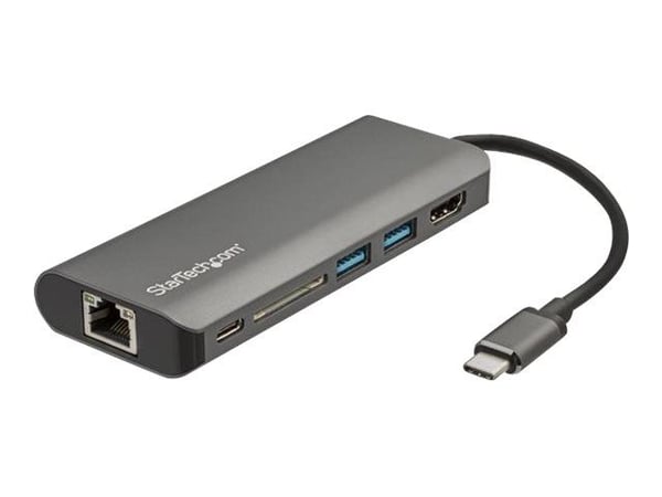StarTech.com USB-C-moniporttisovitin - USB-C-matkatelakka 4K HDMI:hen, 3x USB 3.0 -keskukseen, SD/SDHC:hen, GbE:hen, 60W PD 3.0 läpivientiin - USB ...