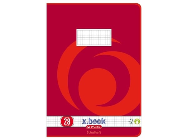 Herlitz x.book, Röd, 16 ark, Rutat papper, A4, papper