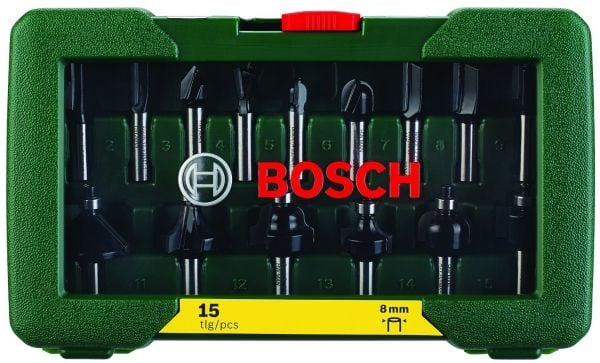 Bosch - Routerspissett - 15 deler - 8 mm