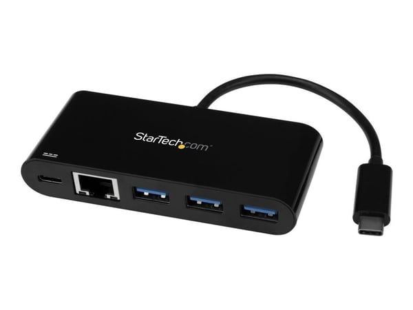 Startech 3 Port USB-C Hub with Gigabit Ethernet & 60W Power Delivery Passthrough Laptop Charging, USB-C to 3x USB-A (USB 3.0 SuperSpeed 5Gbps), USB...