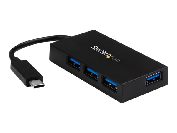 StarTech.com HB30C4AFS, USB 3.2 Gen 1 (3.1 Gen 1) Type-C, USB 3.2 Gen 1 (3.1 Gen 1) Type-A, 5000 Mbit/s, Musta, Muovi, Teho