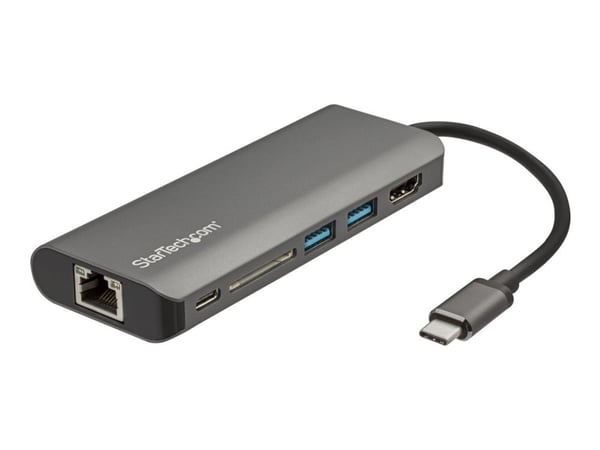 StarTech.com USB-C-moniporttisovitin - USB-C-matkatelakka 4K HDMI:hen, 3x USB 3.0 -keskukseen, SD/SDHC:hen, GbE:hen, 60W PD 3.0 läpivientiin - USB ...