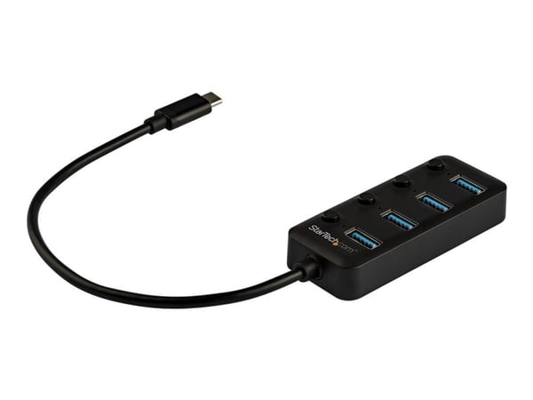 StarTech.com HB30C4AIB, USB 3.2 Gen 1 (3.1 Gen 1) Type-C, USB 3.2 Gen 1 (3.1 Gen 1) Type-A, 5000 Mbit/s, Musta, Muovi, Teho