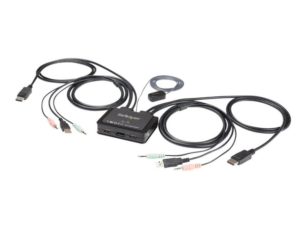 Startech 2 Port DisplayPort KVM Switch, 4K 60Hz, Compact Dual Port UHD DP 1.2 USB Desktop KVM Switch w/ Integrated 4ft Cables & Audio, Bus Powered ...